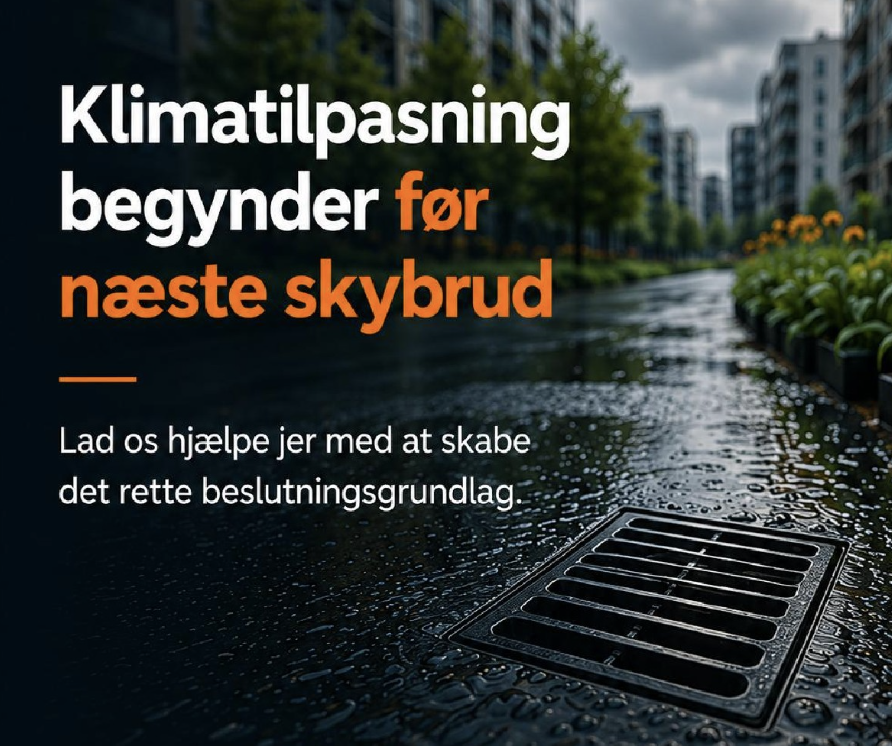 Digitalt kort med bygninger, terrænmodel og kloakregistrering som datagrundlag for klimatilpasning